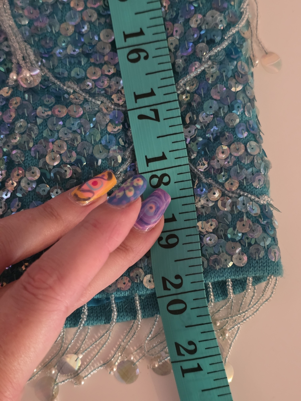 Vintage 70s Fairy Mermaid Turquoise Beaded Tassel Tank Top Size 36 Small? - Picture 16 of 16